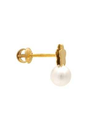 Broqueles de flor de oro 14 k con acabado pulido perla
