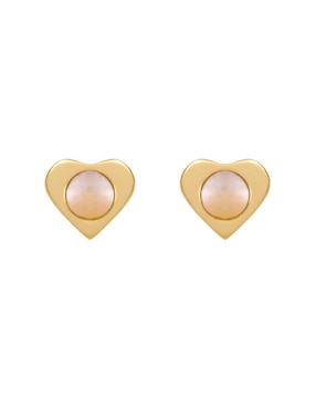 Broqueles de corazón Solo Roca de oro amarillo 14 k con acabado pulido madre perla