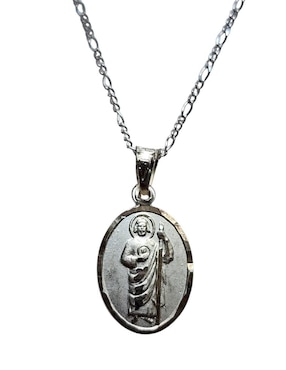 Medalla y cadena San Judas Tadeo ovalada Limerence By Claudia Herrera Doble Vista de plata P 925