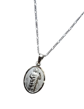 Medalla y cadena San Judas Tadeo ovalada Limerence By Claudia Herrera Doble Vista de plata P 925