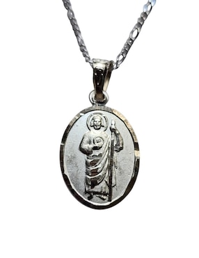 Medalla y cadena San Judas Tadeo ovalada Limerence By Claudia Herrera Doble Vista de plata P 925
