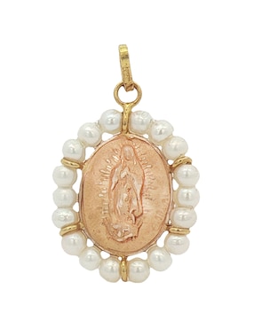 Medalla ovalada Roca virgen de guadalupe de oro amarillo 14 K perla