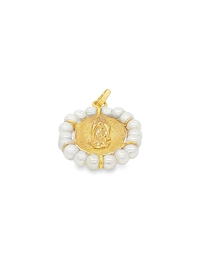 Medalla ovalada Roca virgen de guadalupe de oro amarillo 14 K perla