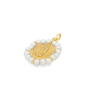 Medalla ovalada Roca virgen de guadalupe de oro amarillo 14 K perla