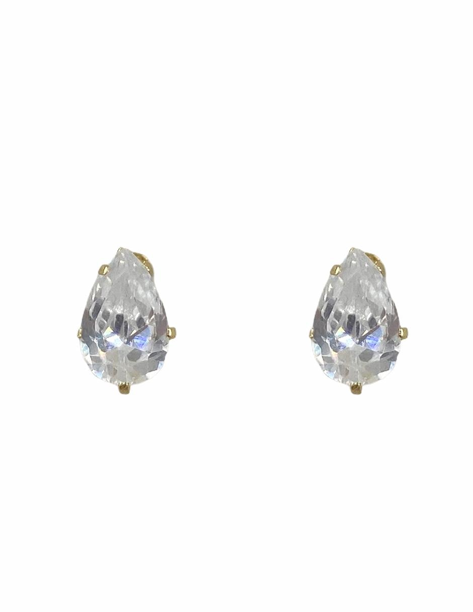 Broquel con zirconia en forma de gota oro de 10 k para niña