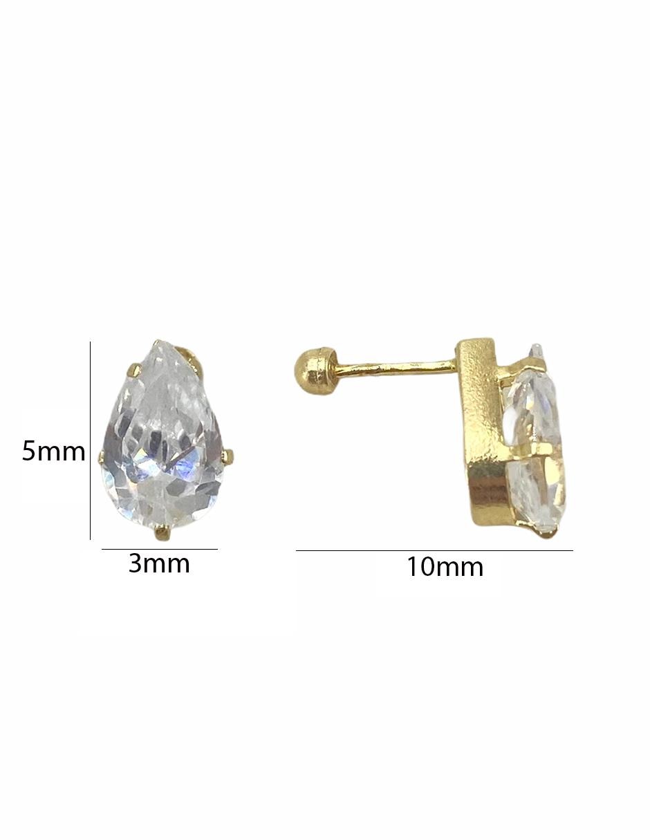 Broquel con zirconia en forma de gota oro de 10 k para niña 2