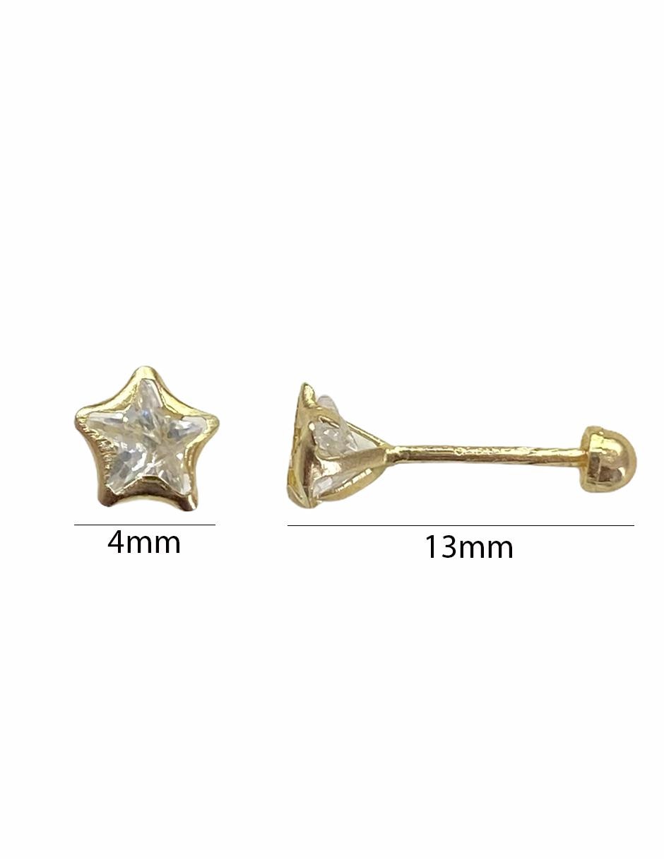 Broqueles de estrella de oro amarillo 10 K con acabado brillante zirconia 2