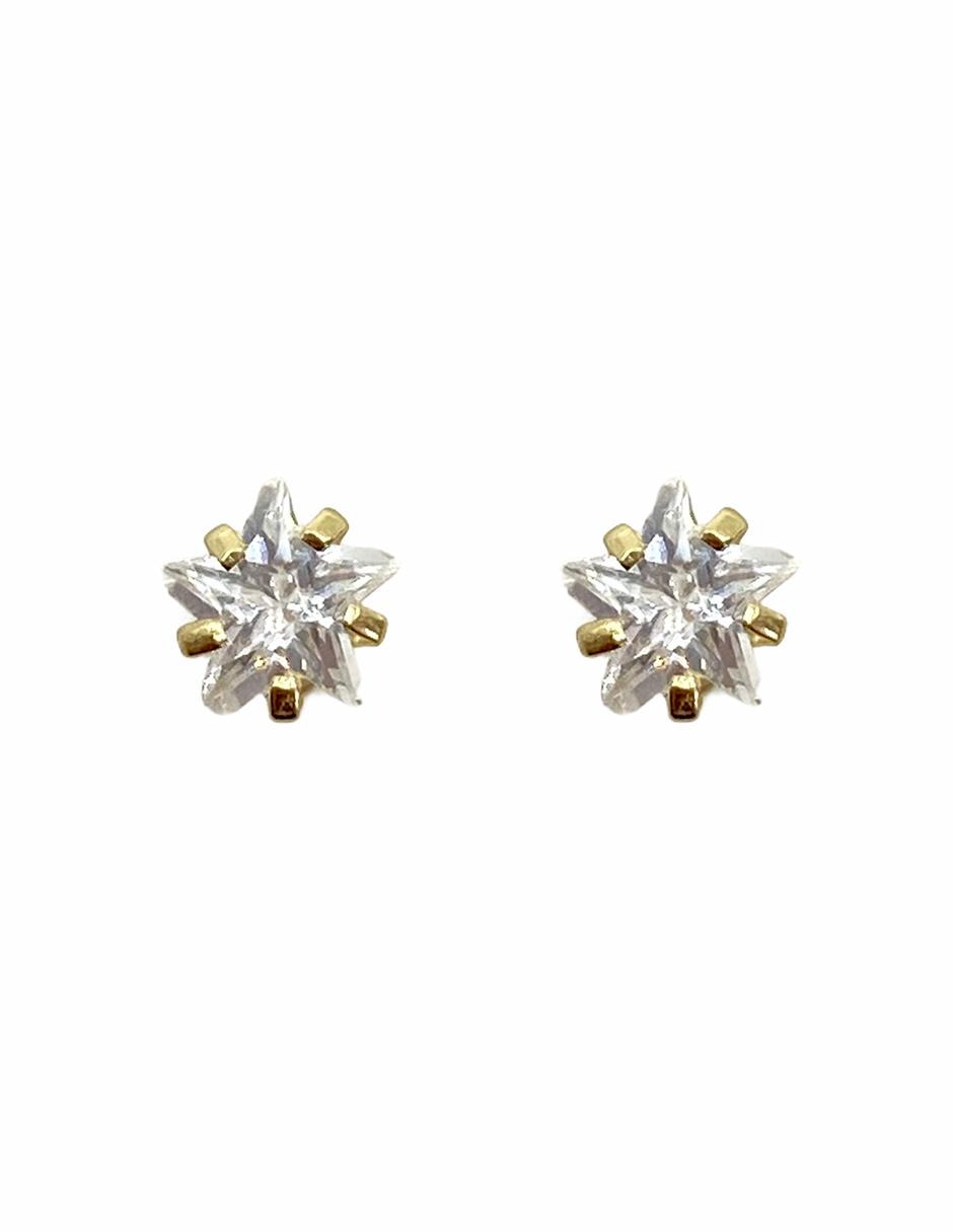 Broqueles de estrella de oro amarillo 10 K con acabado brillante zirconia Broqueles de estrella de oro amarillo 10 K con acabado brillante zirconia