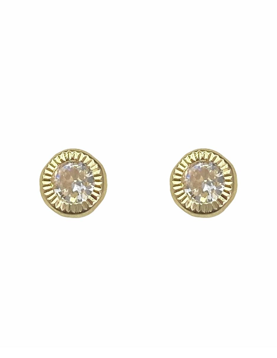 Broquel biselado diamantado con zirconia redonda oro 10k Broquel biselado diamantado con zirconia redonda oro 10k