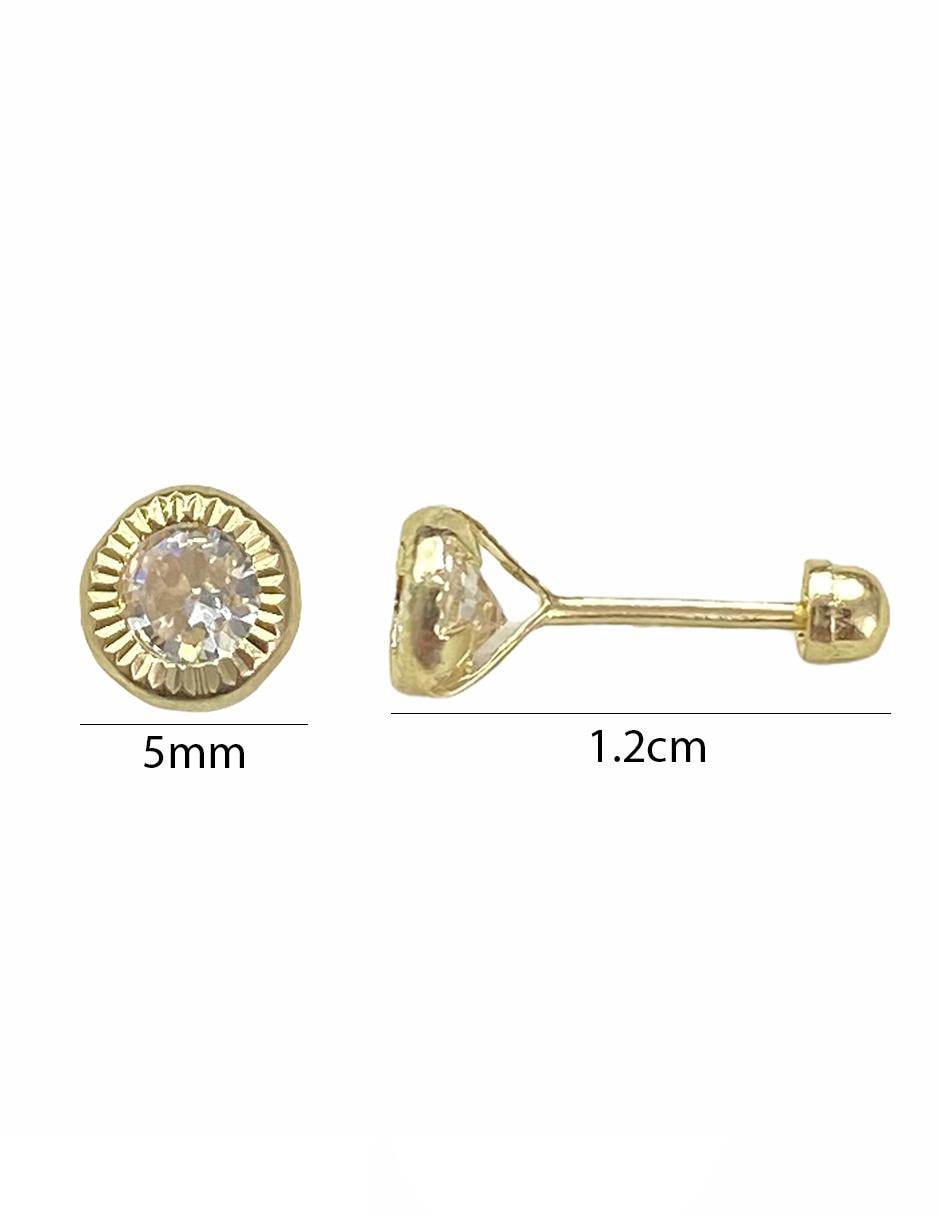Broquel biselado diamantado con zirconia redonda oro 10k 2
