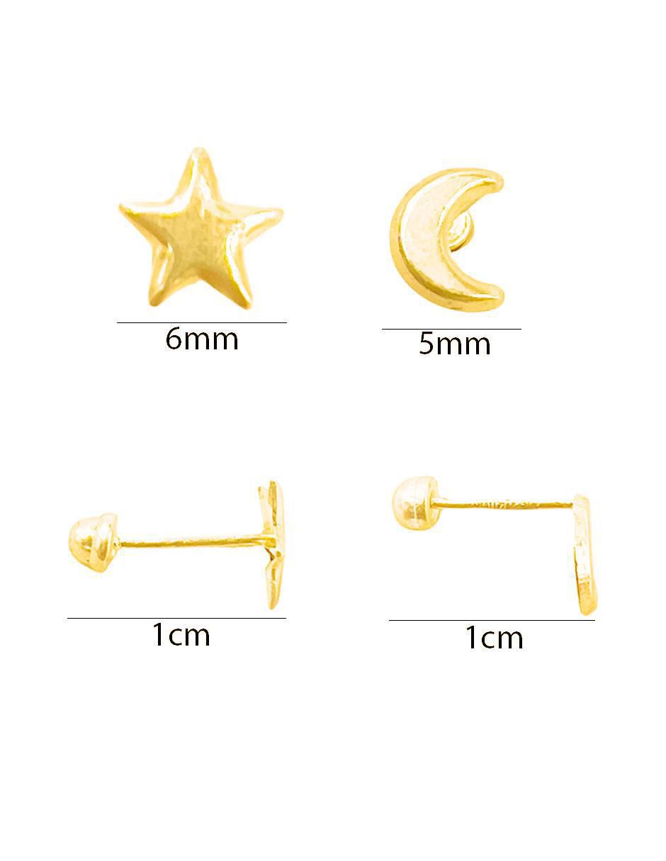 Boqueles estrella y luna  de oro 10 k 2