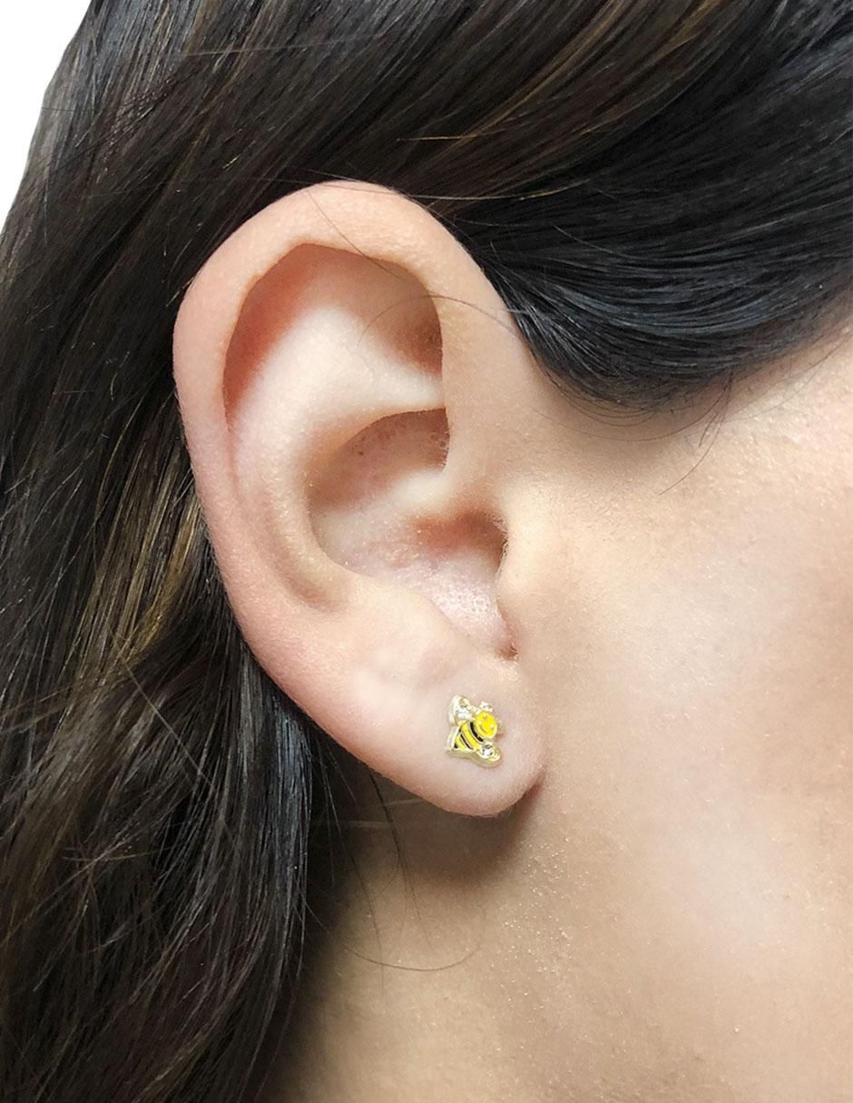 Aretes de abeja de oro 10 k zirconia 3