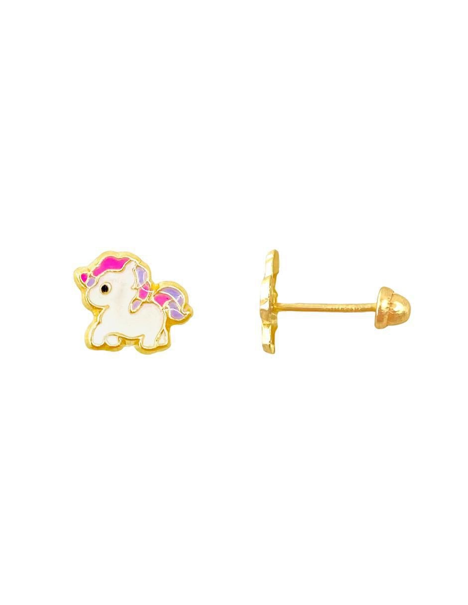 Broqueles de unicornio de oro amarillo 10 K con acabado brillante