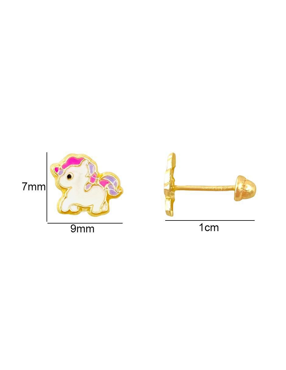 Broqueles de unicornio de oro amarillo 10 K con acabado brillante