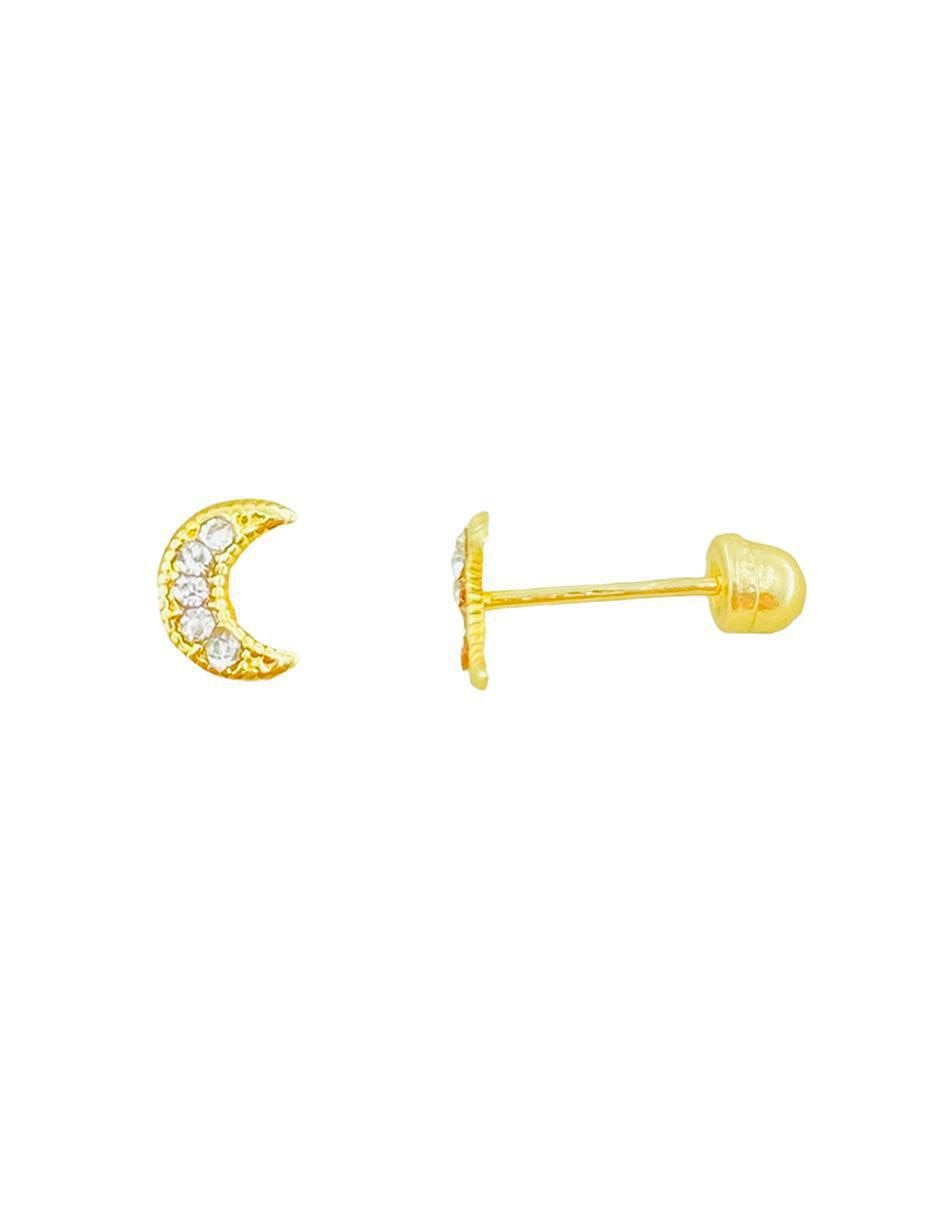 Broqueles de luna de oro con acabado brillante zirconia 2