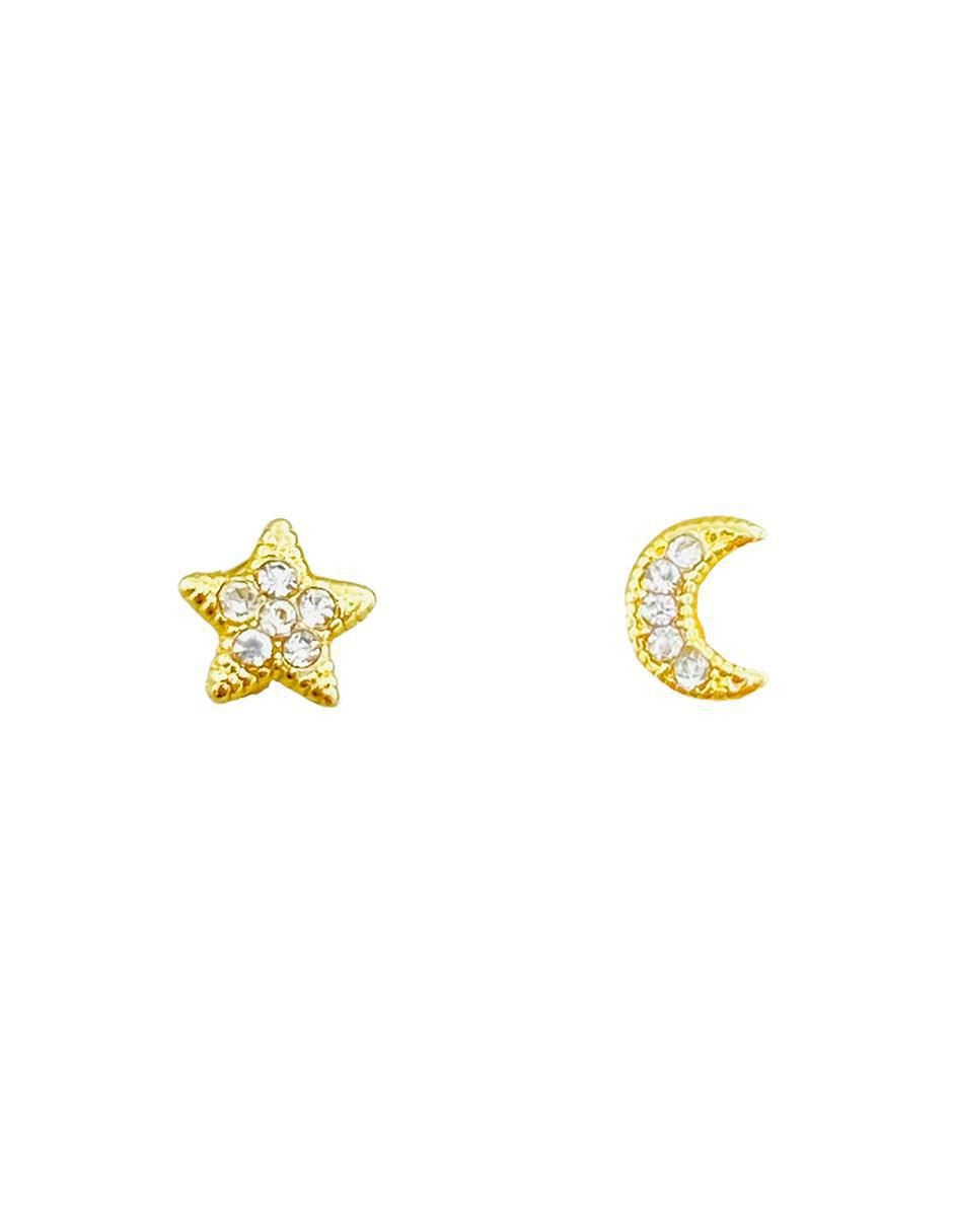 Broqueles de luna de oro amarillo 10 K con acabado brillante zirconia