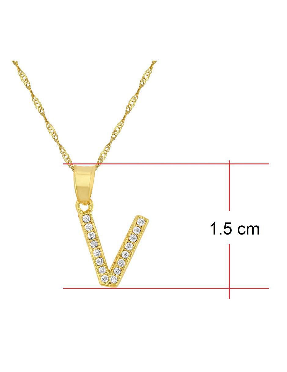 Medalla y cadena de letra v de oro 10 K 5
