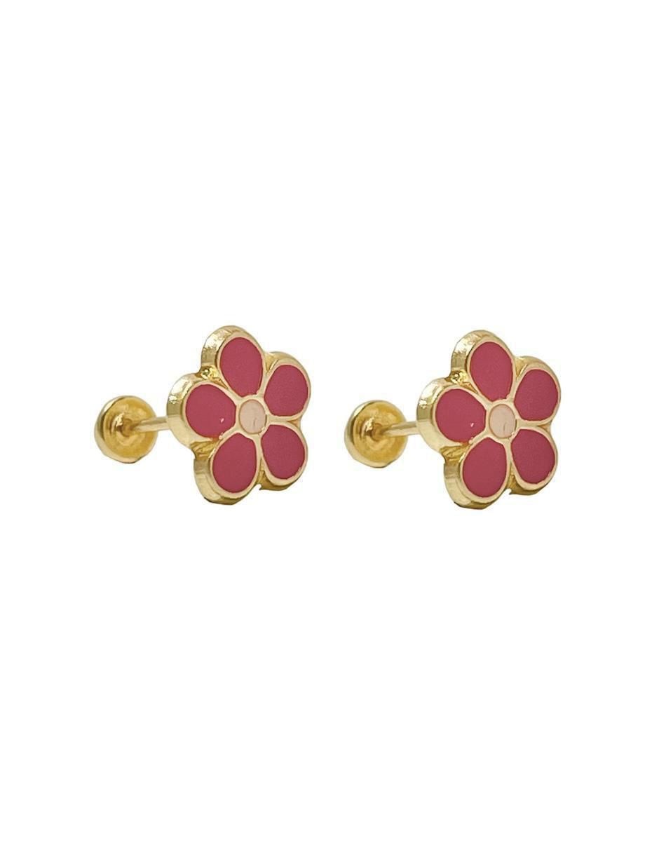 Broqueles de flor de oro con acabado esmaltado 3