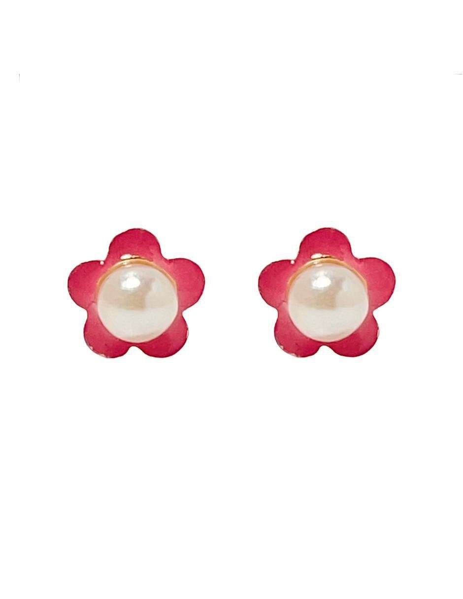 Broqueles de flor de oro con acabado esmaltado perla Broqueles de flor de oro con acabado esmaltado perla
