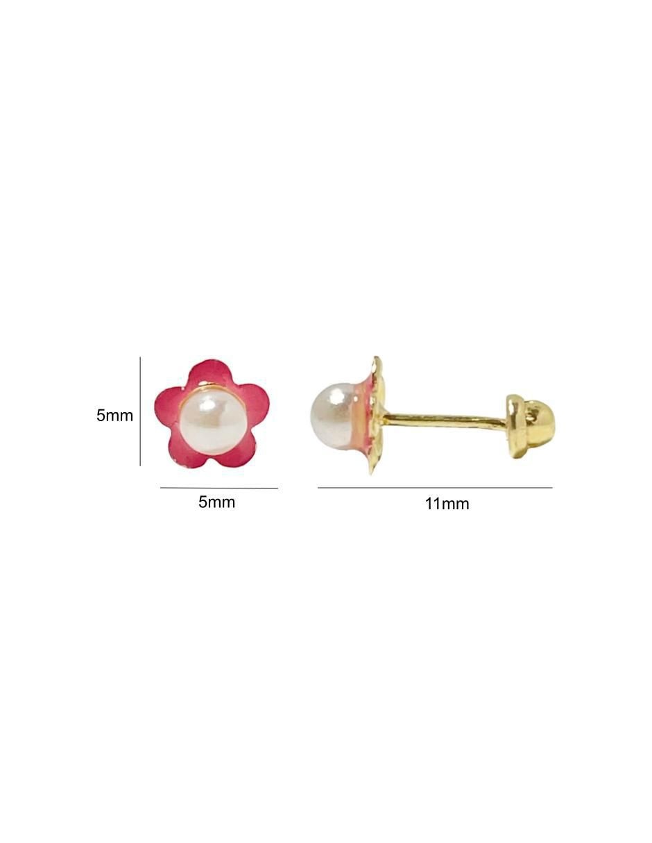 Broqueles de flor de oro con acabado esmaltado perla 4