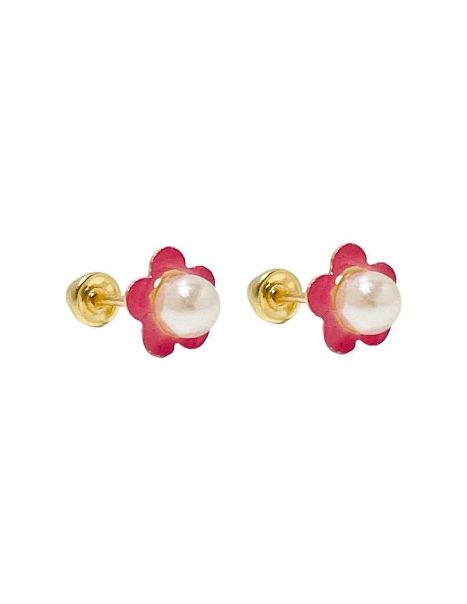 Broqueles de flor de oro con acabado esmaltado perla 3