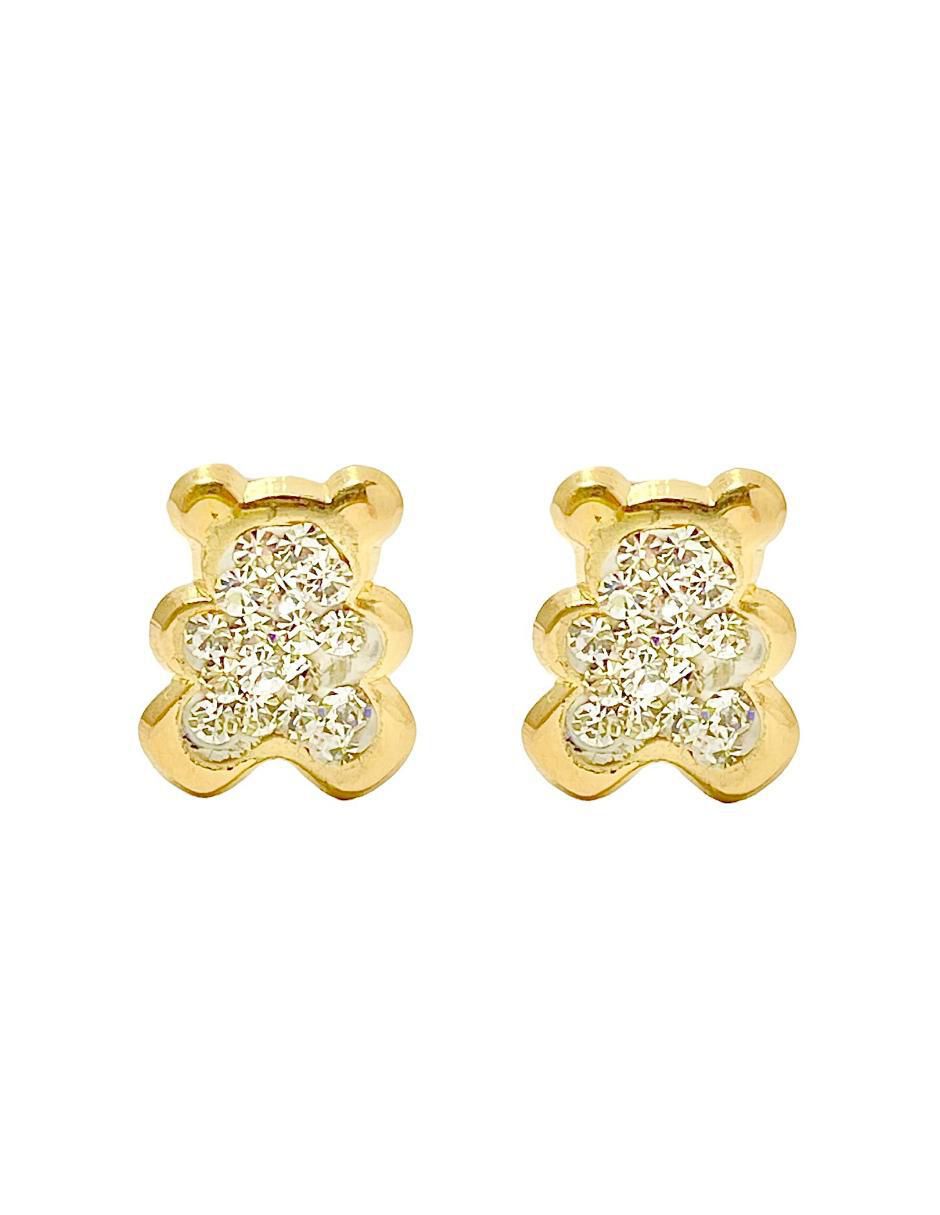 Broqueles de oso de oro amarillo 10 K con acabado brillante zirconia Broqueles de oso de oro amarillo 10 K con acabado brillante zirconia