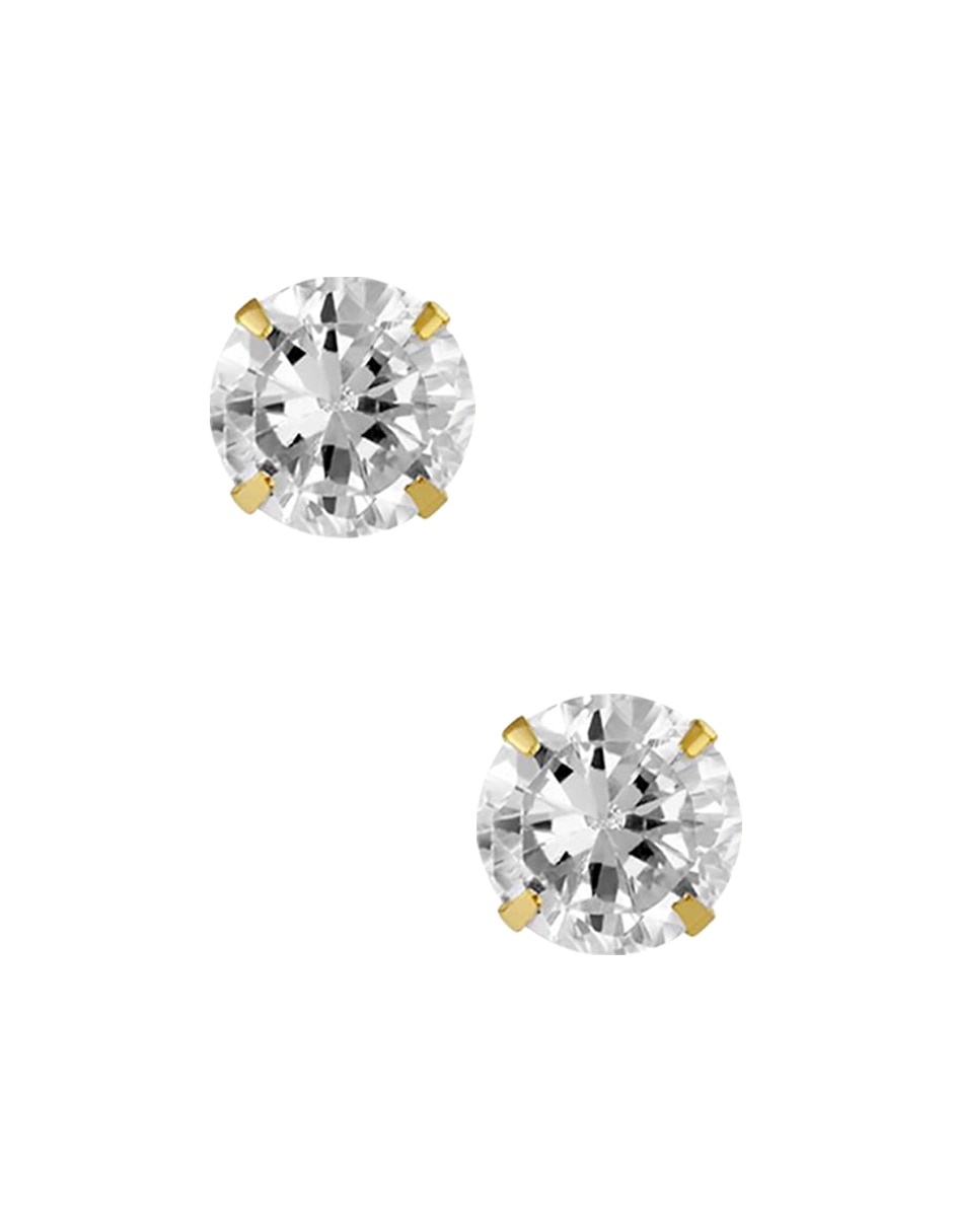 Broqueles redondos de oro amarillo 14 K con acabado brillante zirconia
