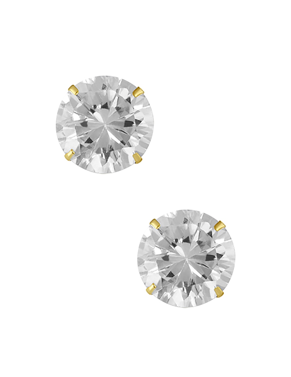 Broqueles redondos de oro amarillo con acabado brillante zirconia Broqueles redondos de oro amarillo con acabado brillante zirconia