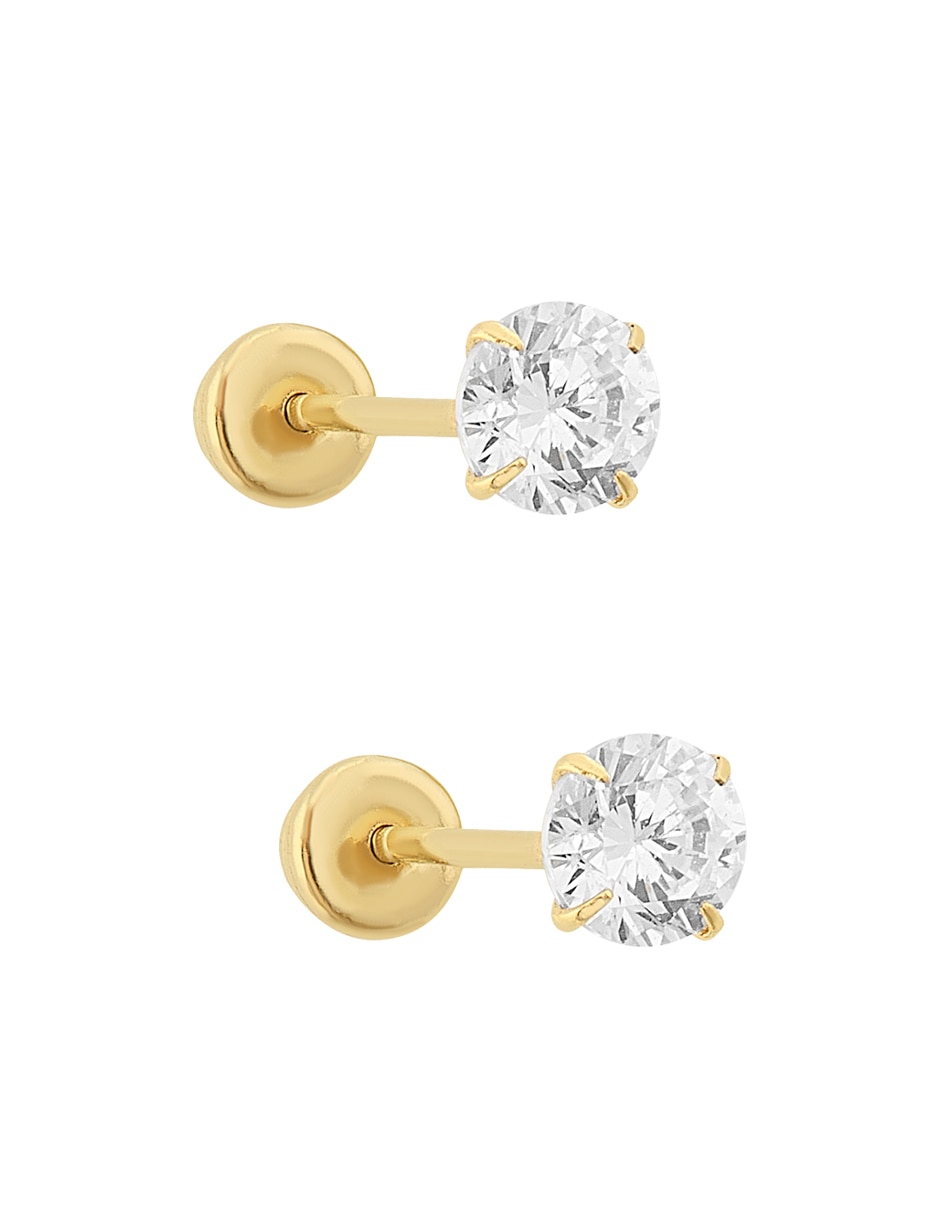 Broqueles redondos de oro amarillo con acabado brillante zirconia 5