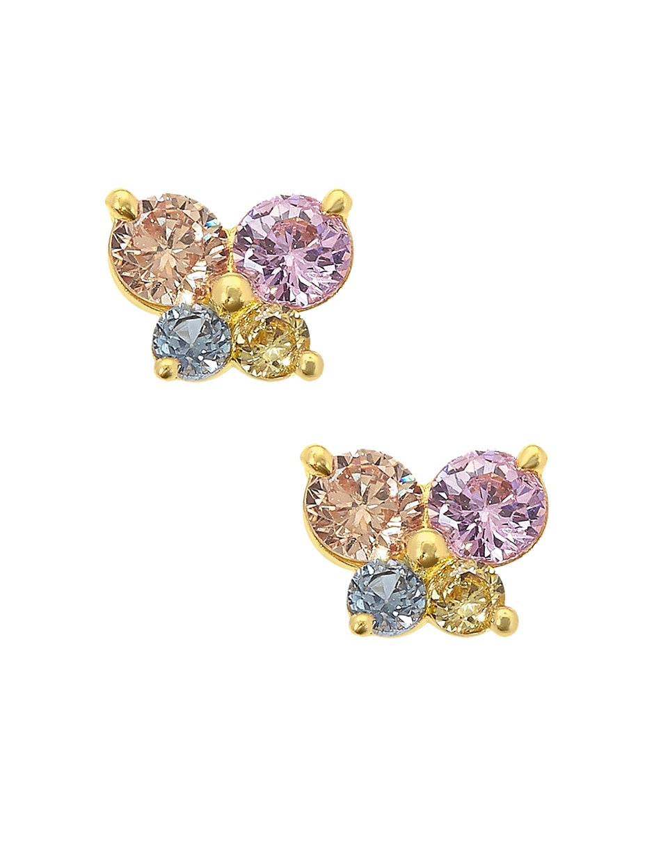Broqueles de mariposa de oro amarillo 14 K con acabado brillante zirconia