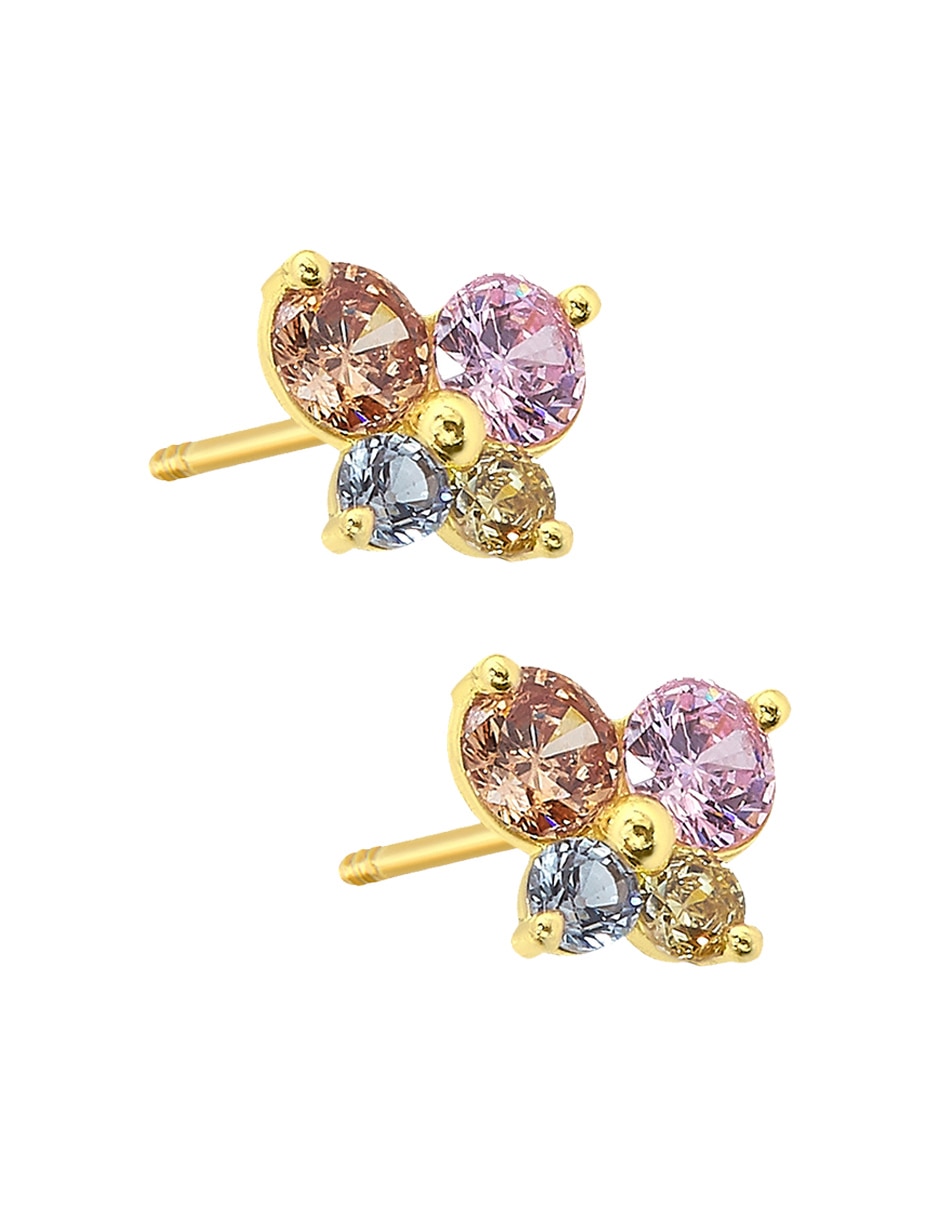 Broqueles de mariposa de oro amarillo 14 K con acabado brillante zirconia 5