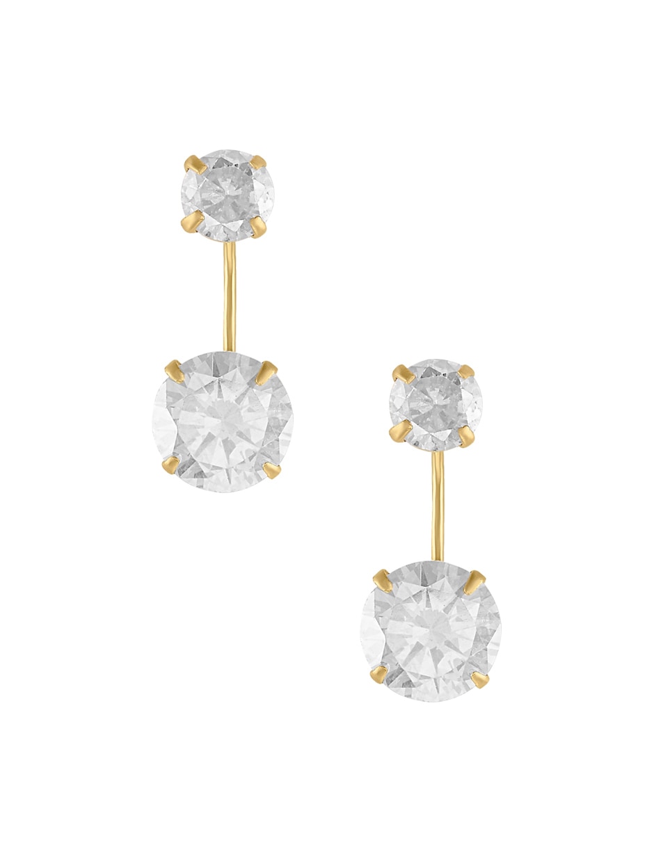 Broqueles redondos de oro amarillo con acabado brillante zirconia
