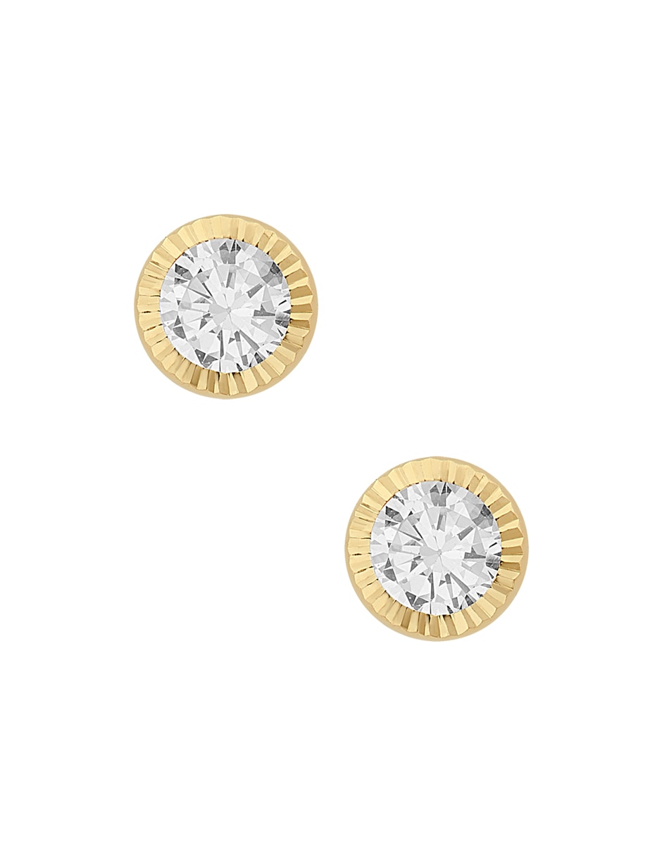 Broqueles redondos de oro amarillo 14 K con acabado diamantado zirconia