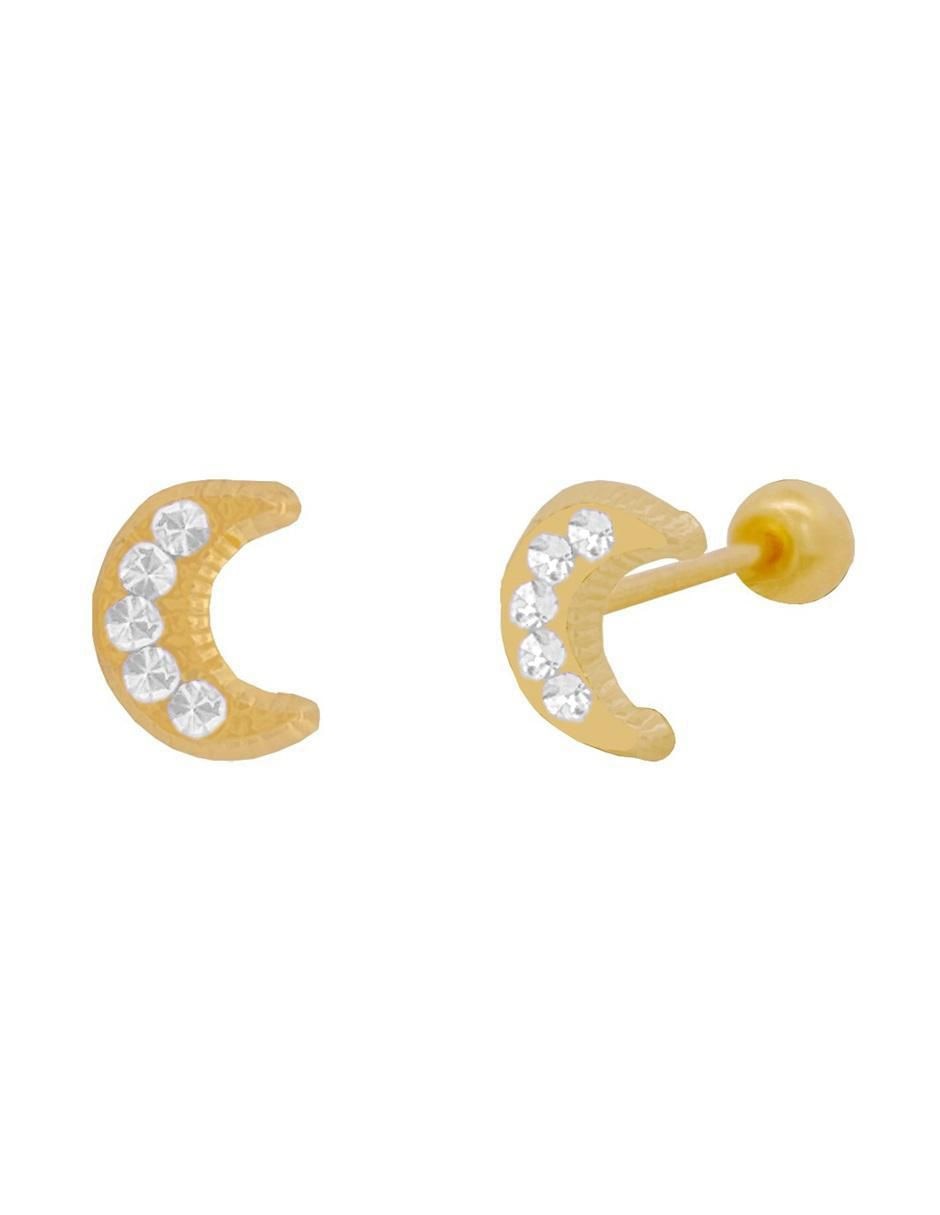 Broqueles de luna de oro con acabado brillante zirconia 3