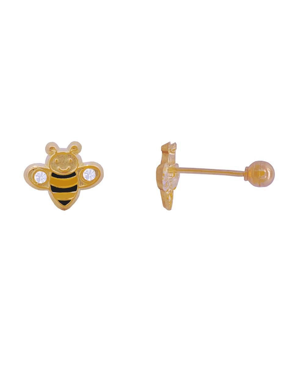 Broqueles de abeja de oro con acabado brillante zirconia 2