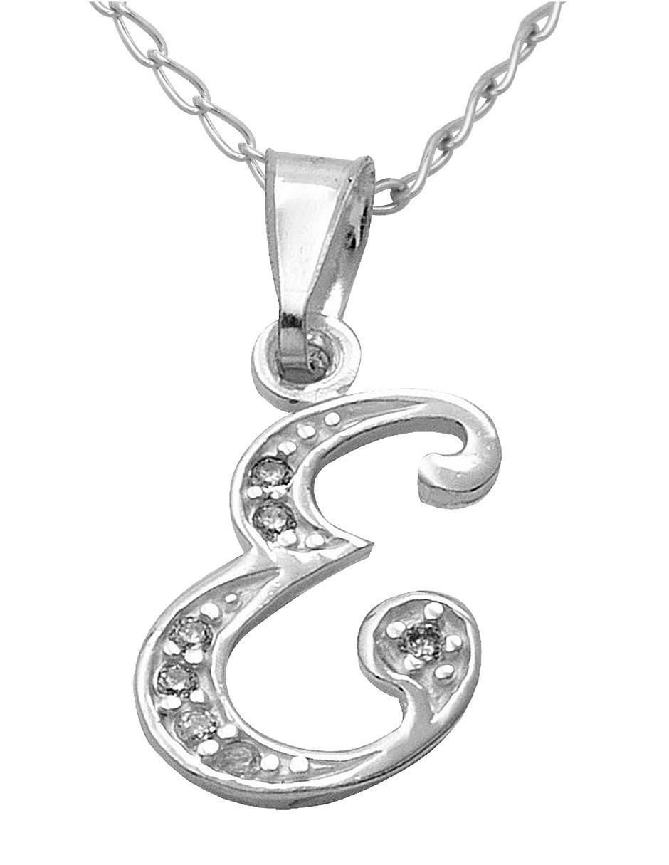 Medalla y cadena de letra e de plata P 925 Medalla y cadena de letra e de plata P 925