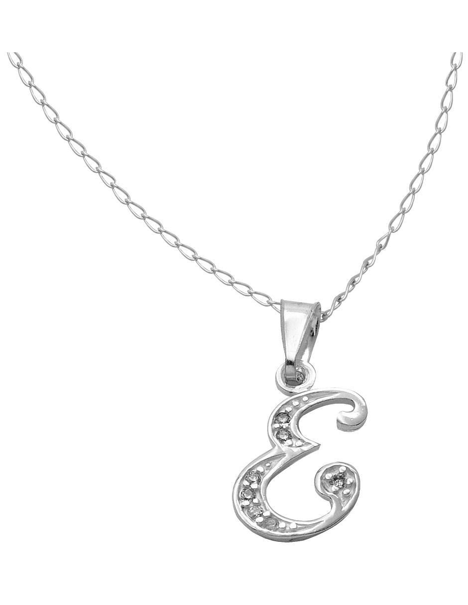 Medalla y cadena de letra e de plata P 925 2