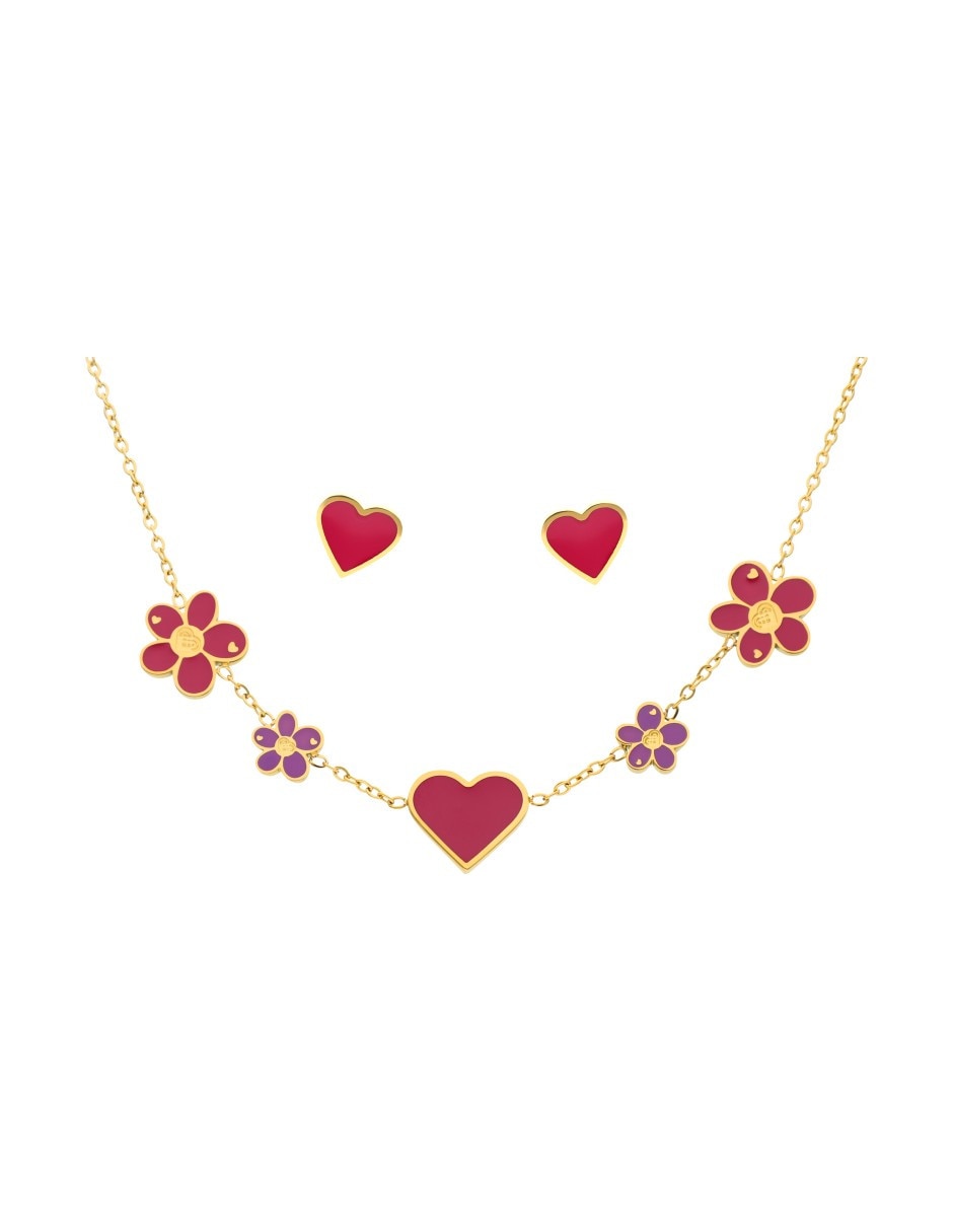 Aretes y collar de corazón flores y corazones Aretes y collar de corazón flores y corazones