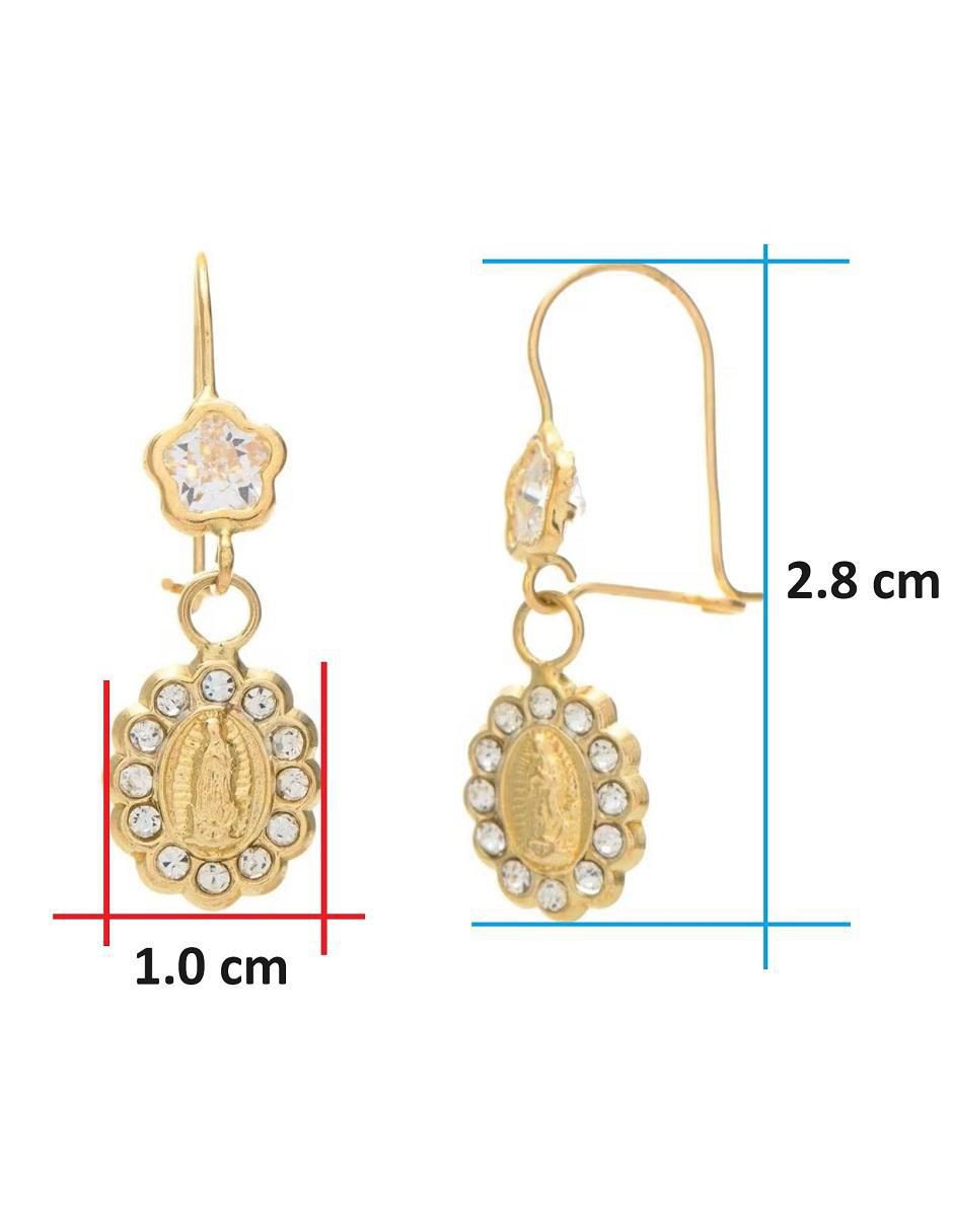 Arracadas ovalados Virgen de Guadalupe de oro con acabado brillante zirconia 4