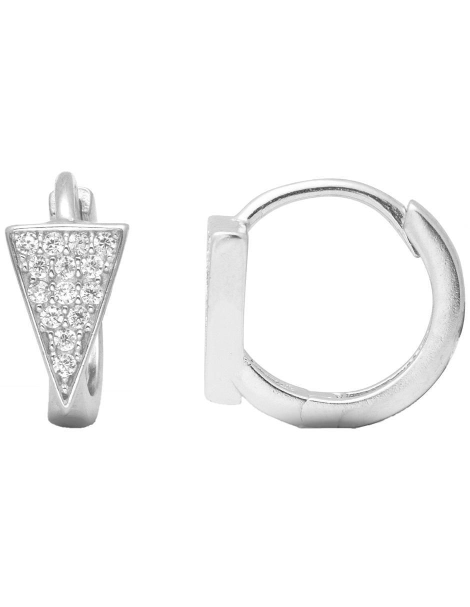 Aretes triangulares de plata P 925 con acabado brillante zirconia 2