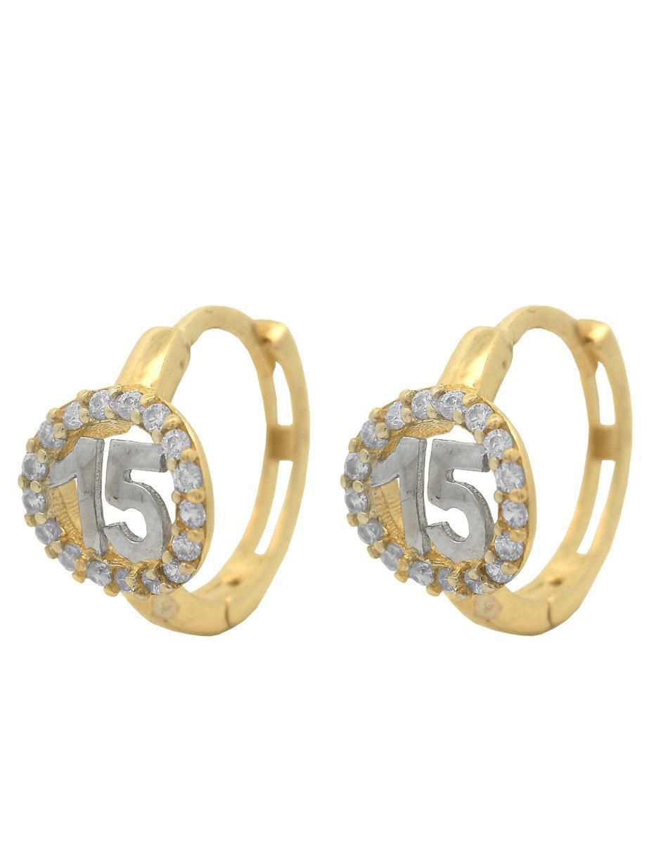 Aretes redondos de oro con acabado brillante zirconia 1