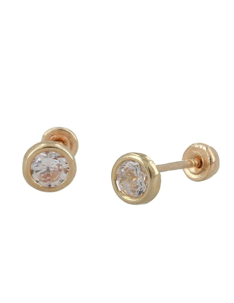 Broqueles redondos de oro con acabado brillante zirconia
