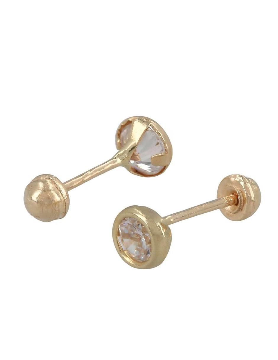 Broqueles redondos de oro con acabado brillante zirconia 2