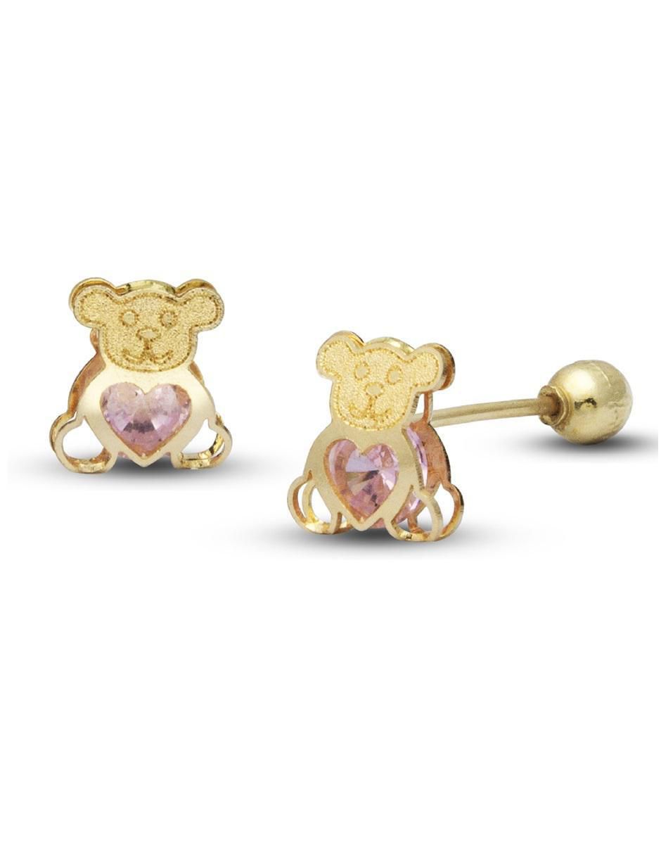 Broqueles de oso de oro con acabado brillante zirconia 2