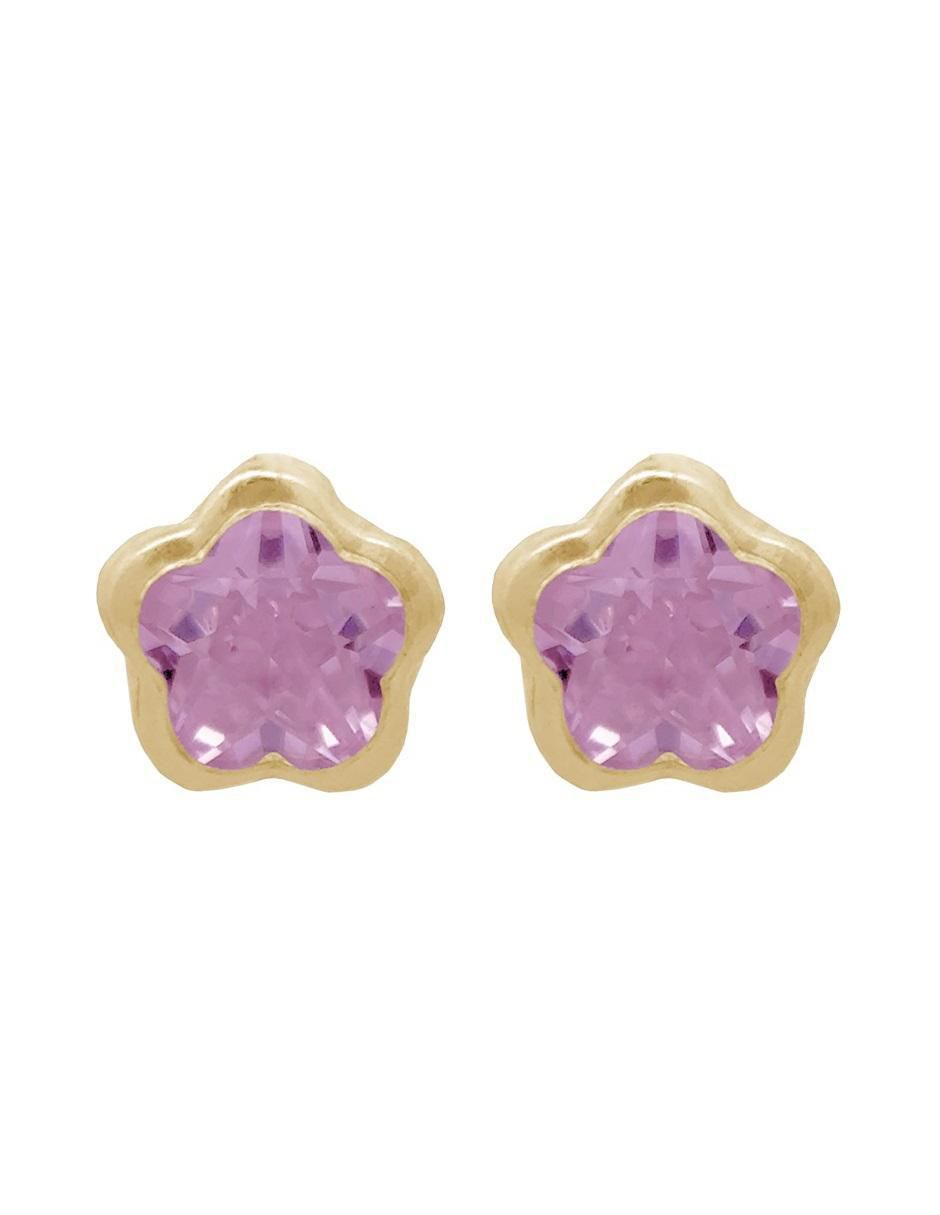 Broqueles de flor de oro con acabado brillante zirconia