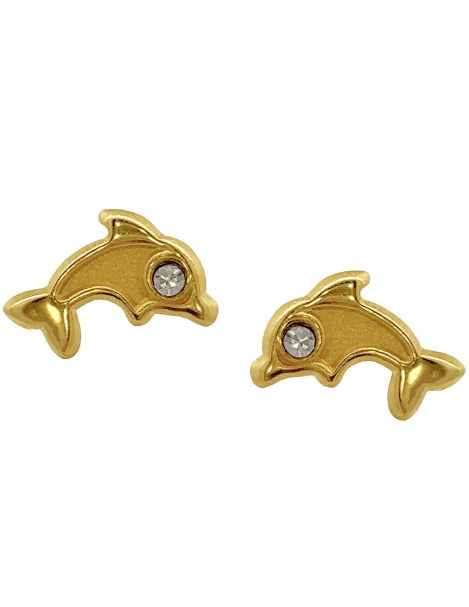 Broqueles de delfín de oro con acabado brillante zirconia Broqueles de delfín de oro con acabado brillante zirconia