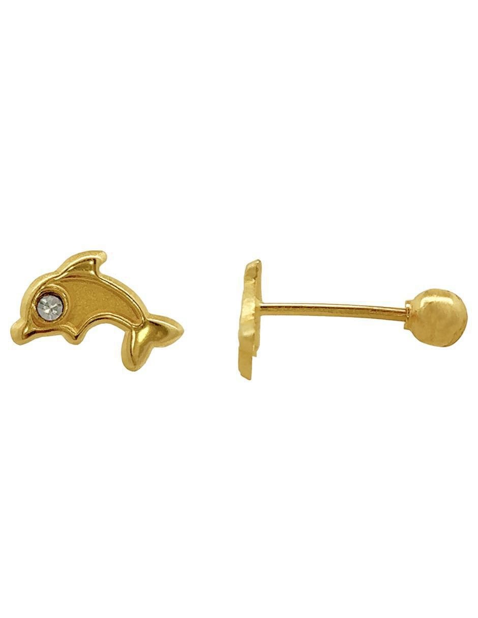 Broqueles de delfín de oro con acabado brillante zirconia 2