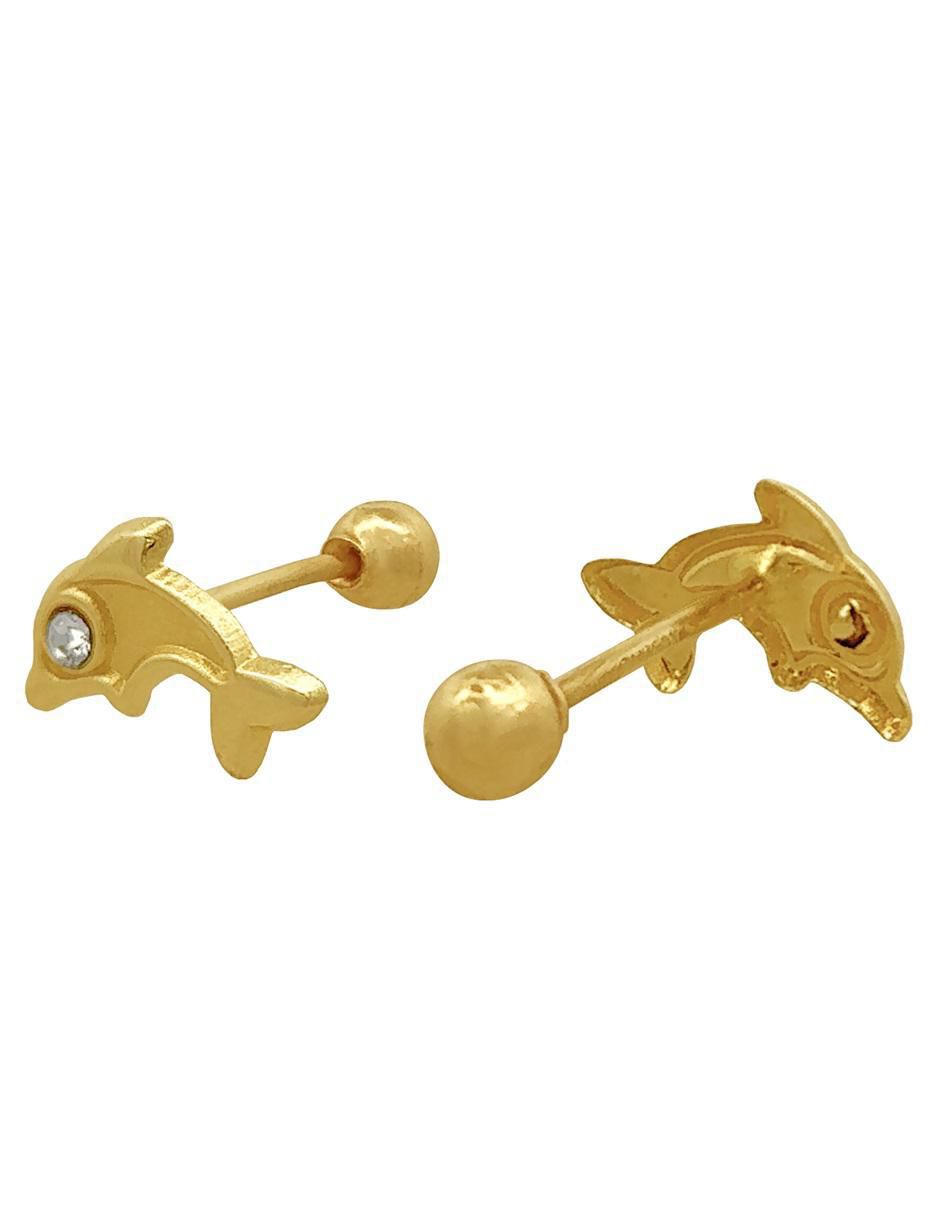 Broqueles de delfín de oro con acabado brillante zirconia 3