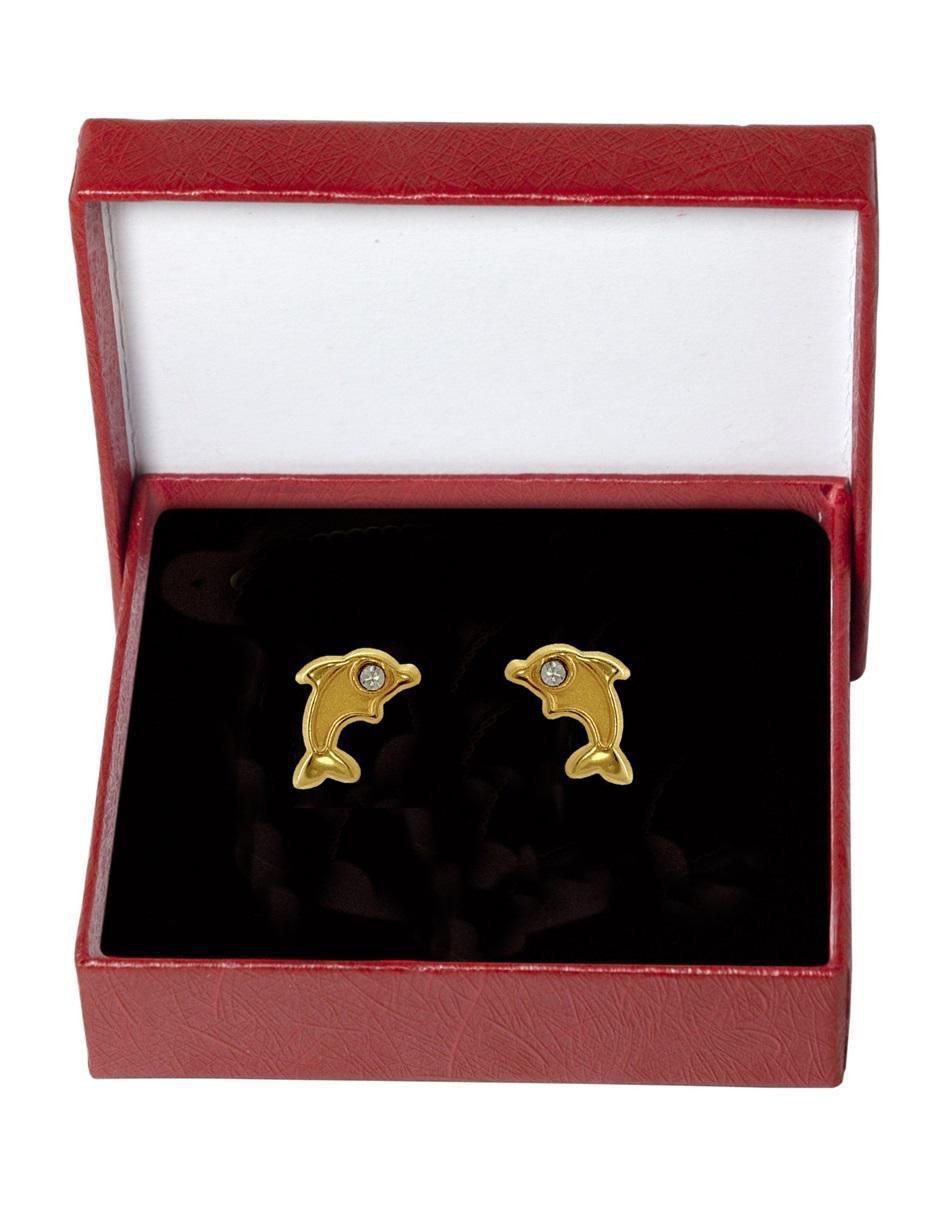 Broqueles de delfín de oro con acabado brillante zirconia 5