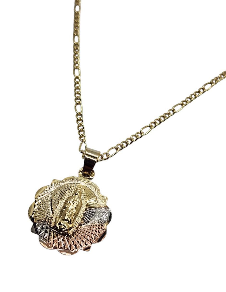 Medalla y cadena virgen de guadalupe de oro laminado 14 K 4